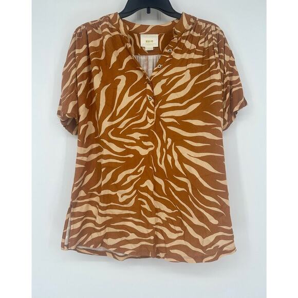 Anthropologie Maeve Windham Cedar Zebra Blouse Size S brown - Picture 3 of 9